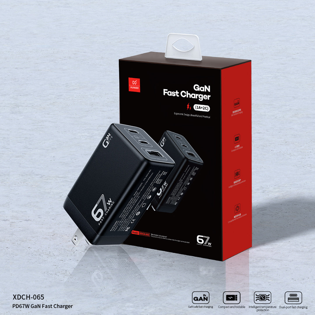 XUNDD XDCH-065 67W Fast Charging GaN Wall Charger USB-A+2xType-C Power Adapter XUNDD XDCH-065 67W Fast Charging GaN Wall Charger USB-A+2xType-C Power Adapter